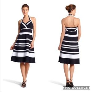 Black and white striped halter dress